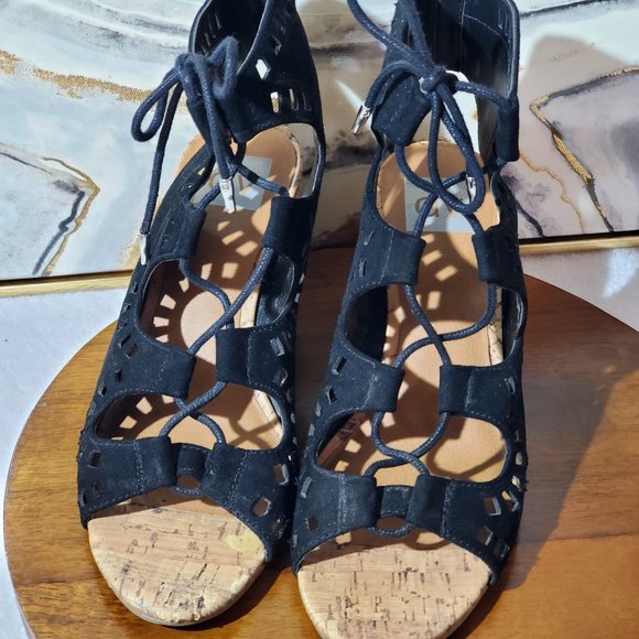 DV by Dolce Vita Faux Suede Lace Up Gladiator Cork Wedge Sandals - Picture 2 of 7